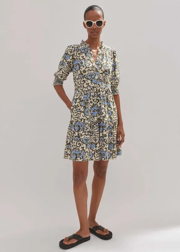 Batik Floral Print Short Slub Dress