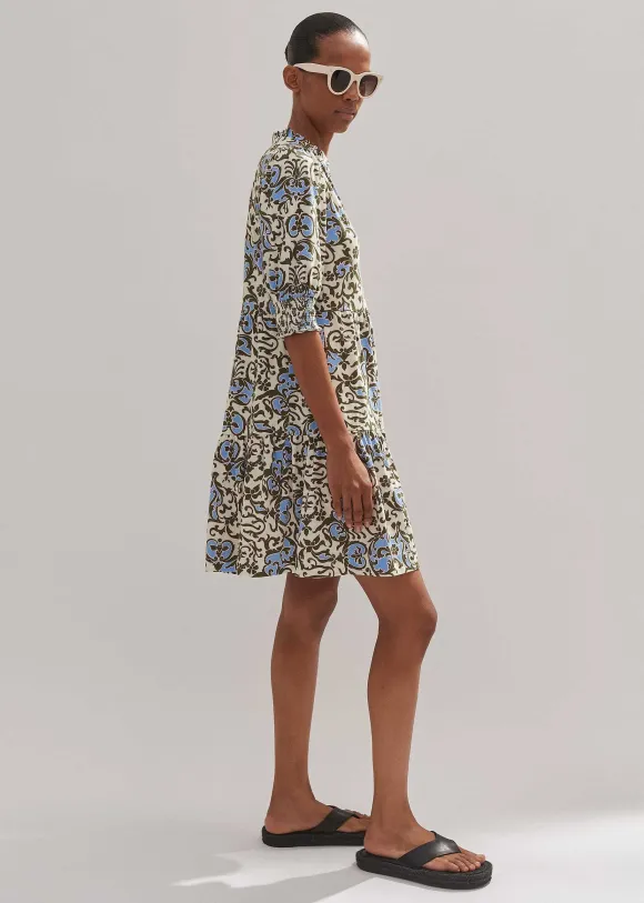 Batik Floral Print Short Slub Dress