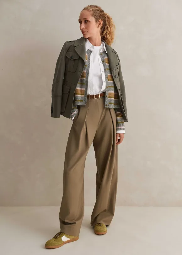Brushed Cashmere Crew Neck Stripe Cardigan