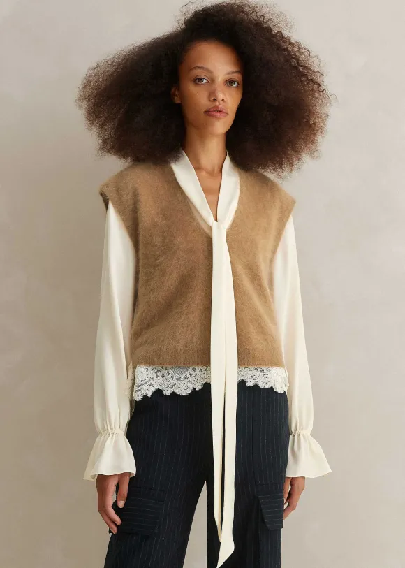 Brushed Cashmere V Neck Cropped Vest