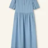 Chambray Relaxed Ruffle Midi Dress