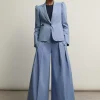 Chambray Tailoring Wide-Leg Trouser Suit