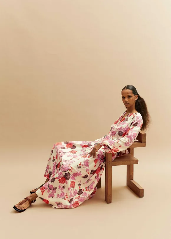 Cheesecloth Bali Print Full-Length Dress