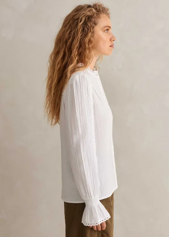 Cheesecloth Broderie Trim Blouse