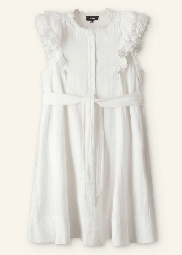 Cheesecloth Frill Short Swing Dress + Belt