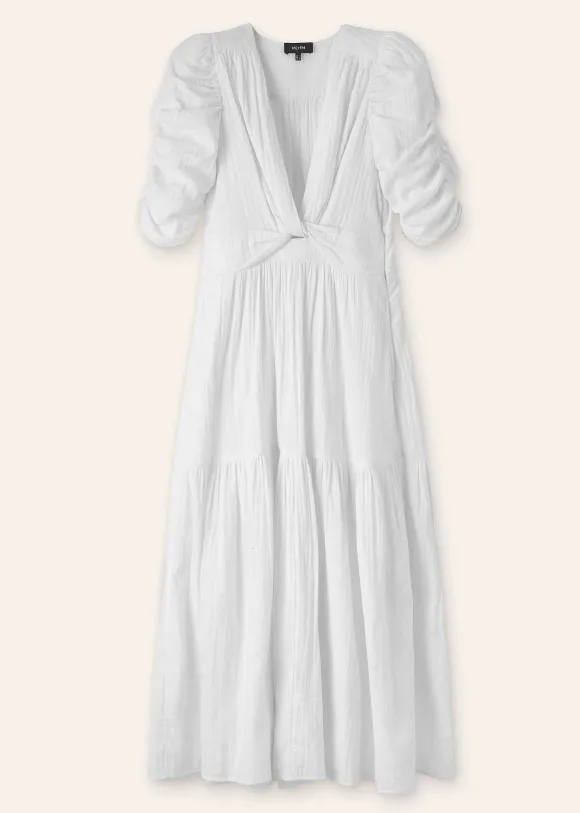 Cheesecloth Gathered Sleeve Maxi Dress