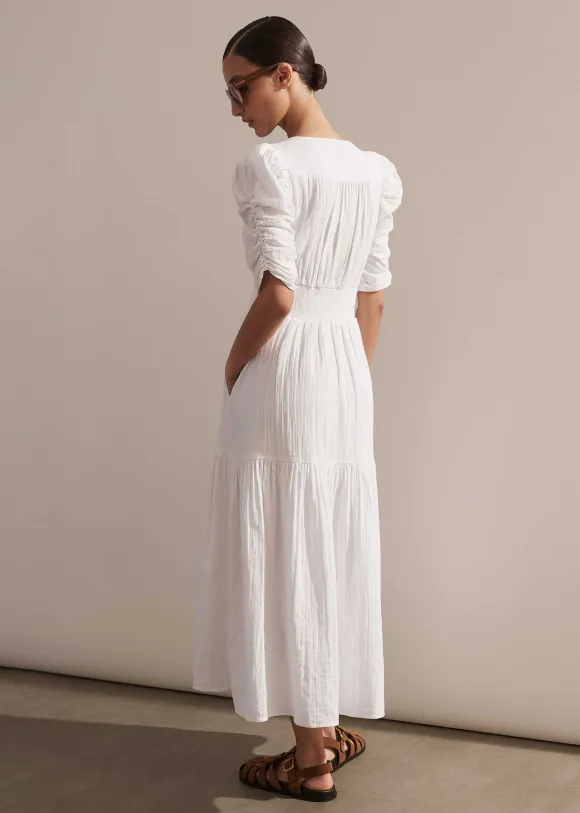 Cheesecloth Gathered Sleeve Maxi Dress