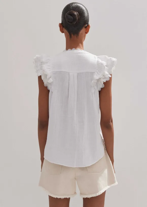 Cheesecloth Ruffle Sleeveless Blouse