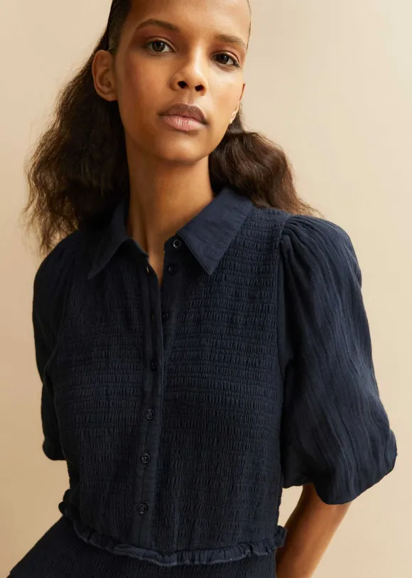 Cheesecloth Shirred Maxi Shirt Dress