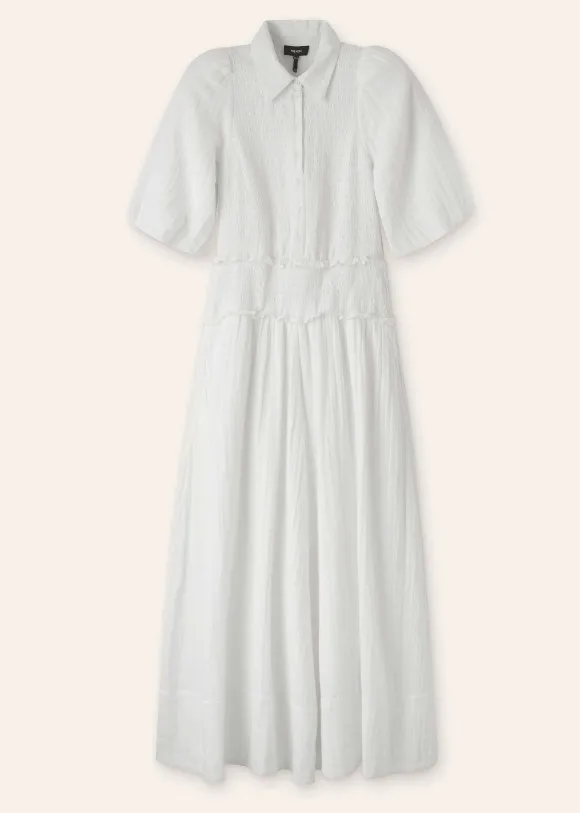 Cheesecloth Shirred Maxi Shirt Dress