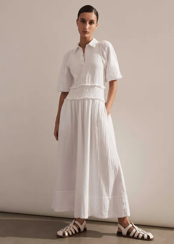 Cheesecloth Shirred Maxi Shirt Dress