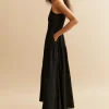 Cheesecloth Shirred One Shoulder Maxi Dress