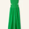 Cheesecloth Shirred Wide-Leg Jumpsuit