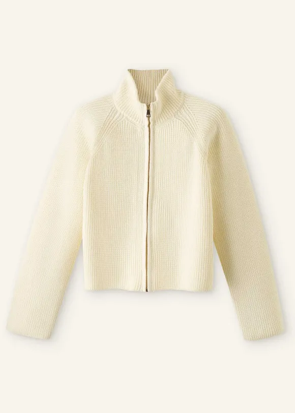 Chunky Cotton Rib Zip Through Cardigan