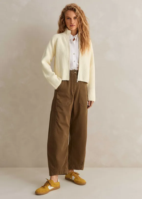 Chunky Cotton Rib Zip Through Cardigan