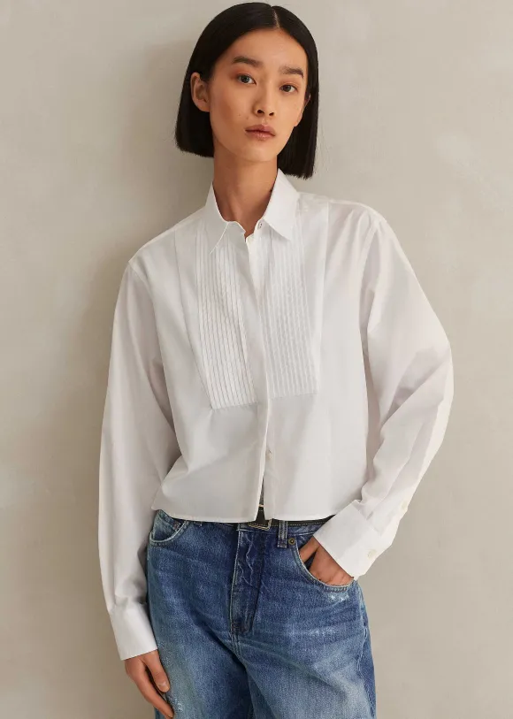 Cotton Bib Detail Crop Shirt