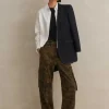 Cotton Blend Denim Sharp Shoulder Blazer