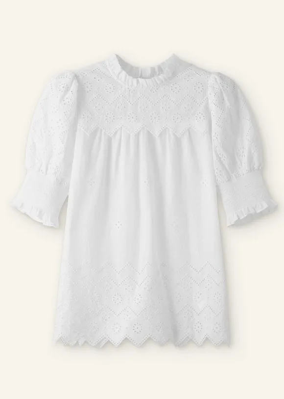 Cotton Broderie Highneck Top