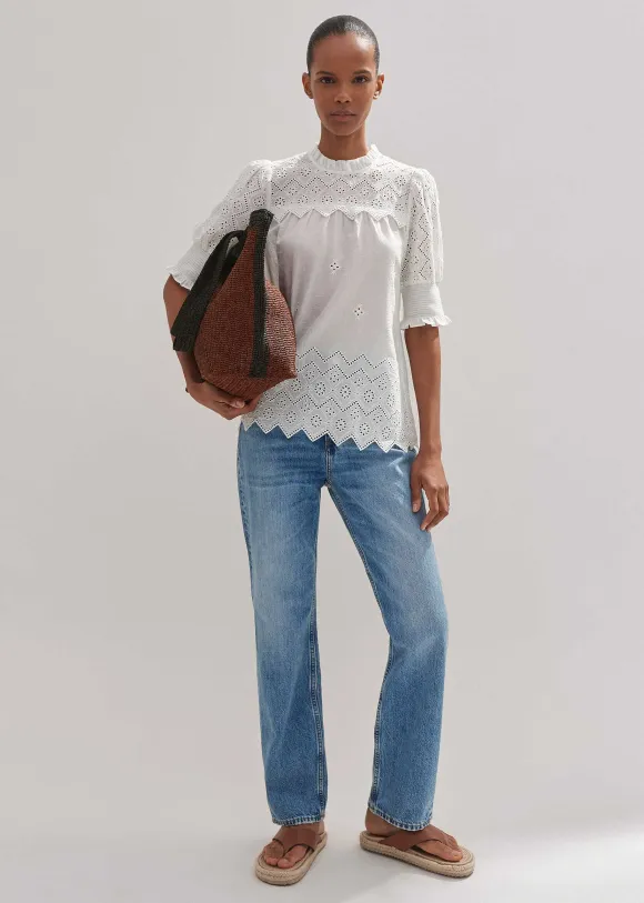 Cotton Broderie Highneck Top