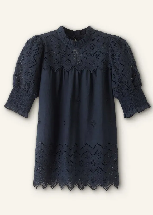 Cotton Broderie Highneck Top