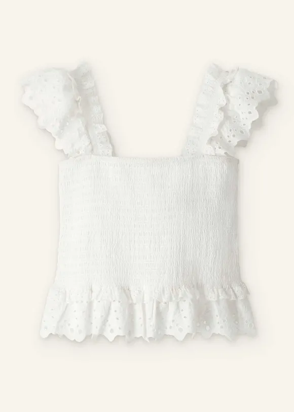 Cotton Delicate Broderie Shirred Top