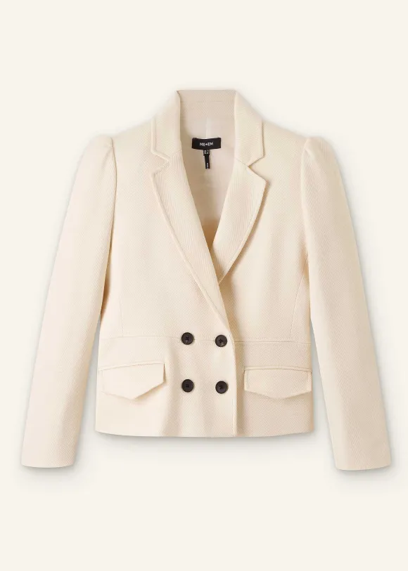 Cotton Herringbone Fitted Short Blazer