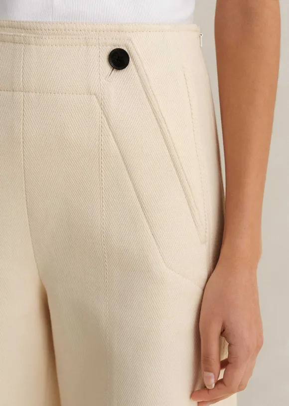 Cotton Herringbone Wide-Leg Trouser