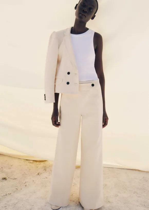 Cotton Herringbone Wide-Leg Trouser Suit