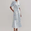 Cotton Jacquard Gardenia Print Maxi Dress