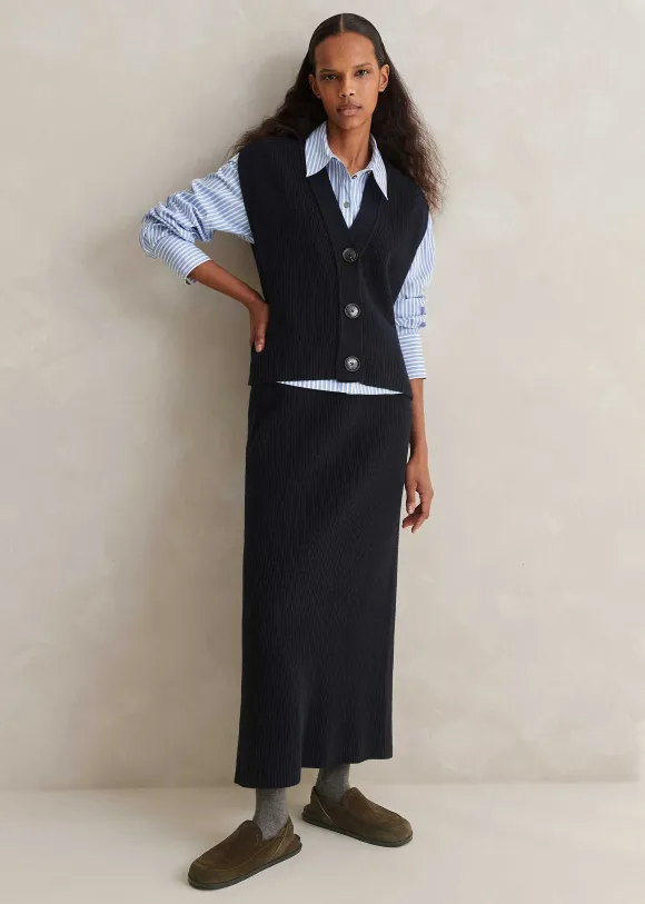 Cotton Merino Rib Relaxed Buttoned Vest
