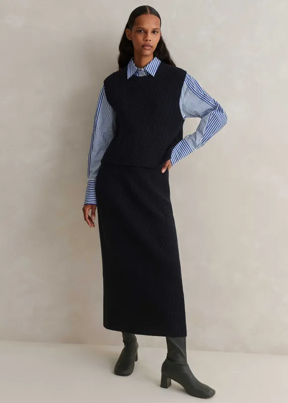 Cotton Merino Rib Straight Maxi Skirt