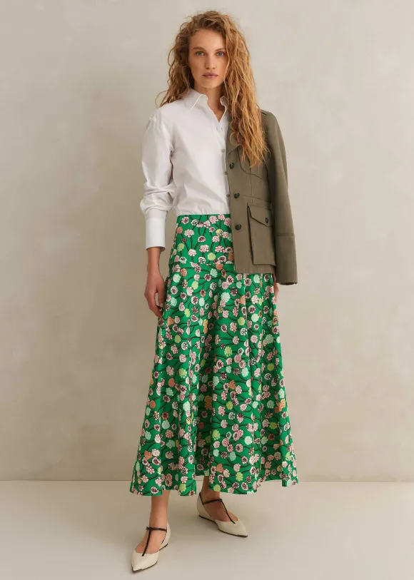 Cotton Poplin Lantana Print Maxi Skirt