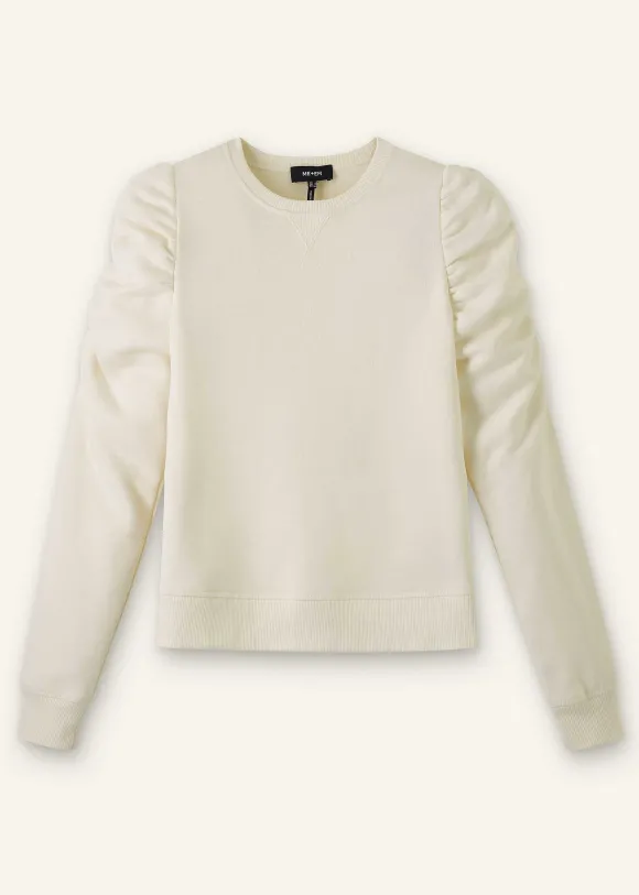 Cotton Ruche Sleeve Sweatshirt