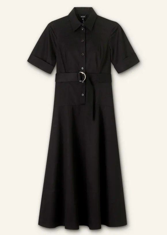 Cotton Sateen Midi Shirt Dress + Belt