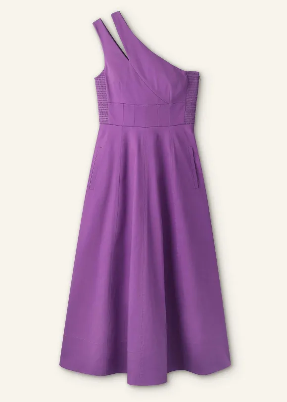 Cotton Sateen One Shoulder Midi Dress
