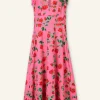 Cotton Sateen Rose Print Maxi Dress