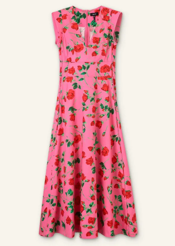 Cotton Sateen Rose Print Maxi Dress
