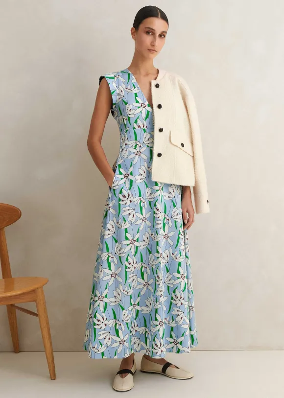 Cotton Sateen Snowdrop Print Maxi Dress