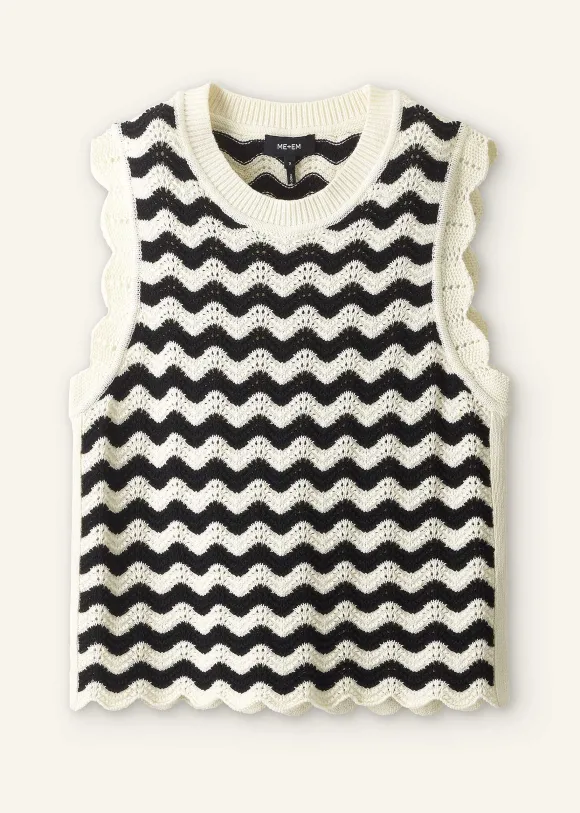 Cotton Scallop Stripe Boxy Knit Vest