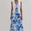 Cotton Scribbled Flower Print Maxi Dress