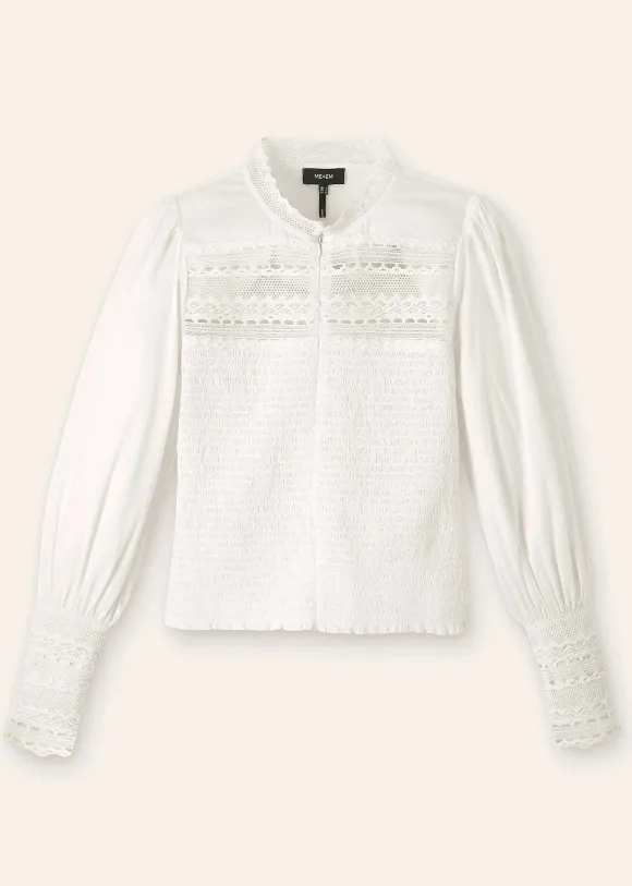 Cotton Shirred Lace Trim Top
