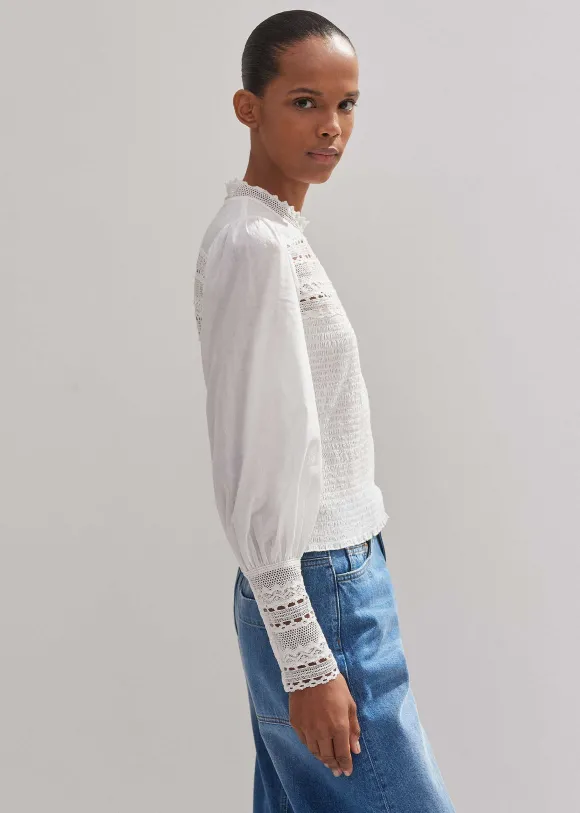 Cotton Shirred Lace Trim Top
