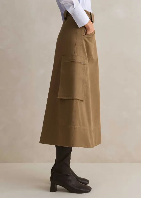 Cotton Utility Midi Skirt