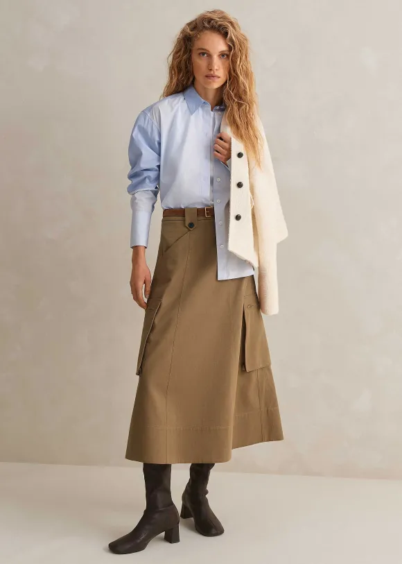 Cotton Utility Midi Skirt