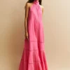 Cotton Voile Halterneck Full-Length Dress