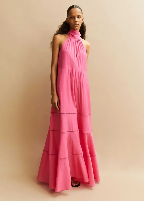 Cotton Voile Halterneck Full-Length Dress