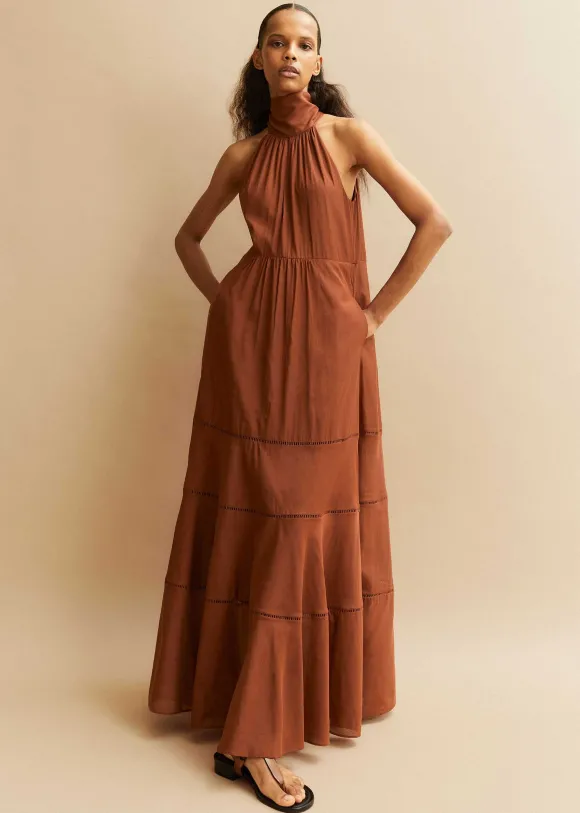Cotton Voile Halterneck Full-Length Dress