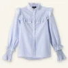 Cotton Voile Stripe Long Sleeve Top