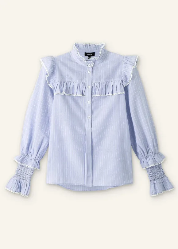 Cotton Voile Stripe Long Sleeve Top