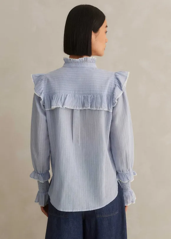 Cotton Voile Stripe Long Sleeve Top